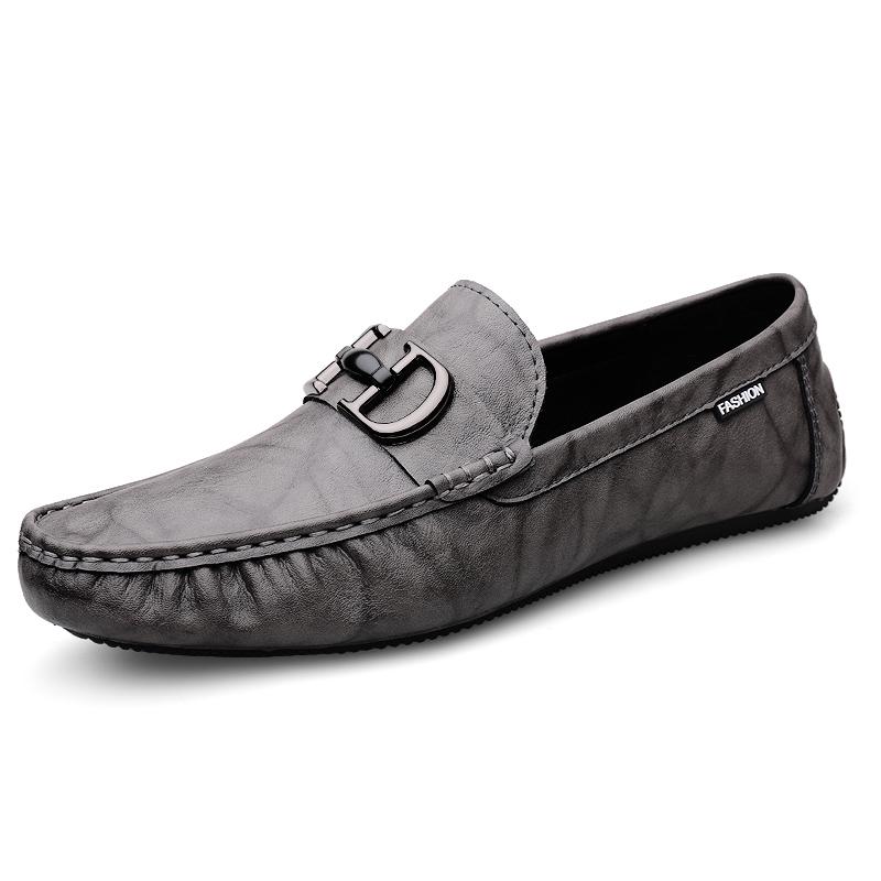 

Fashion Non-Slip Outdoor Loafers Moccasins All-match Mens Casual Shoes Comfortable Leather Man Slip on Flats Soft Bottom Business Shoes 44 серый