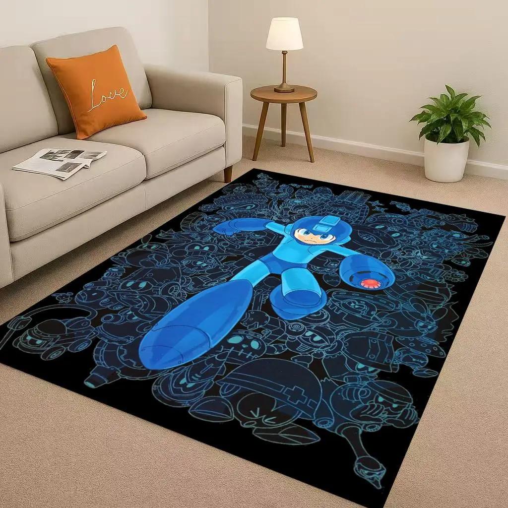 3D Retro Game Rockman Mega Man Living Room Non-Slip Area Rug Soft Carpet for Bedroom Playroom Sofa,Easy Clean Home Decor Doormat