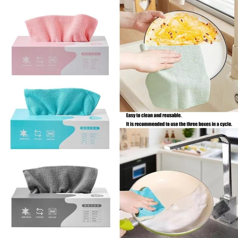 3 Boxes Disposable Quick Draw Kitchen Dish Cloths Soft Fiber Towels 20 Count Each