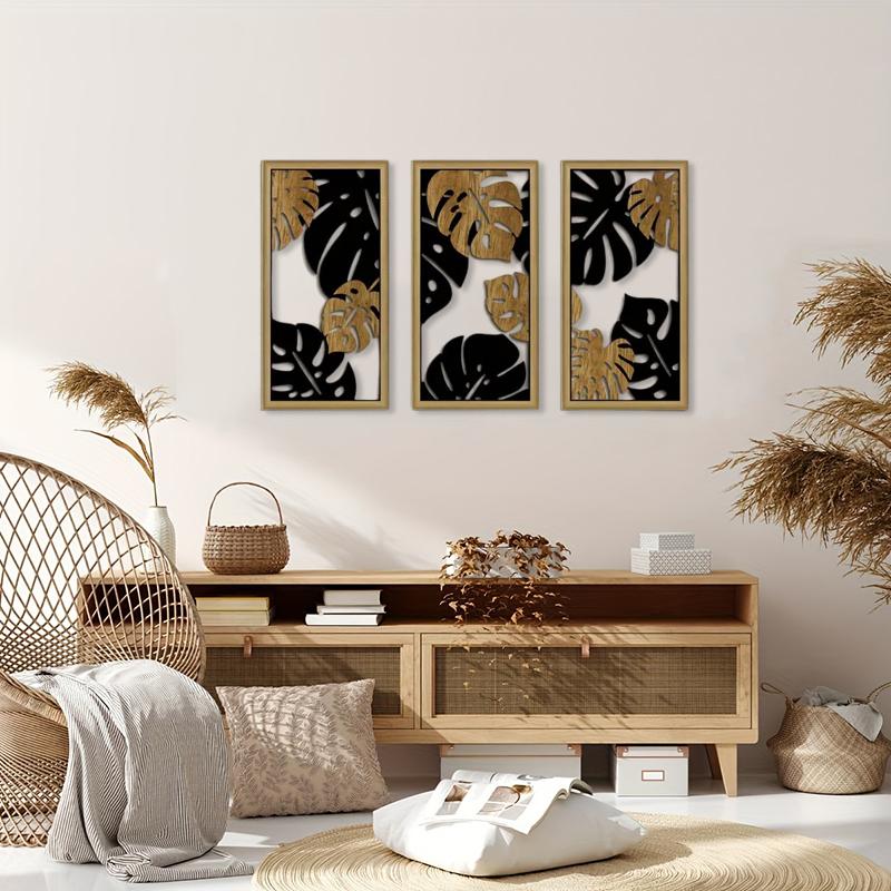 3PC/Set Hollow Leaves Boho Wooden Wall Hanging Wall Art Wall Decor Bedroom Office Studio Wood Craft Decor Home