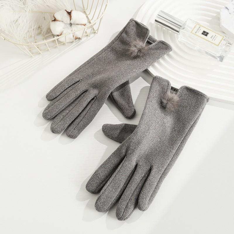 Warm Gloves for Women Rabbit Fleece Cute Bow Thickened Plush Windproof Riding Touch Screen Autumn and Winter Gloves