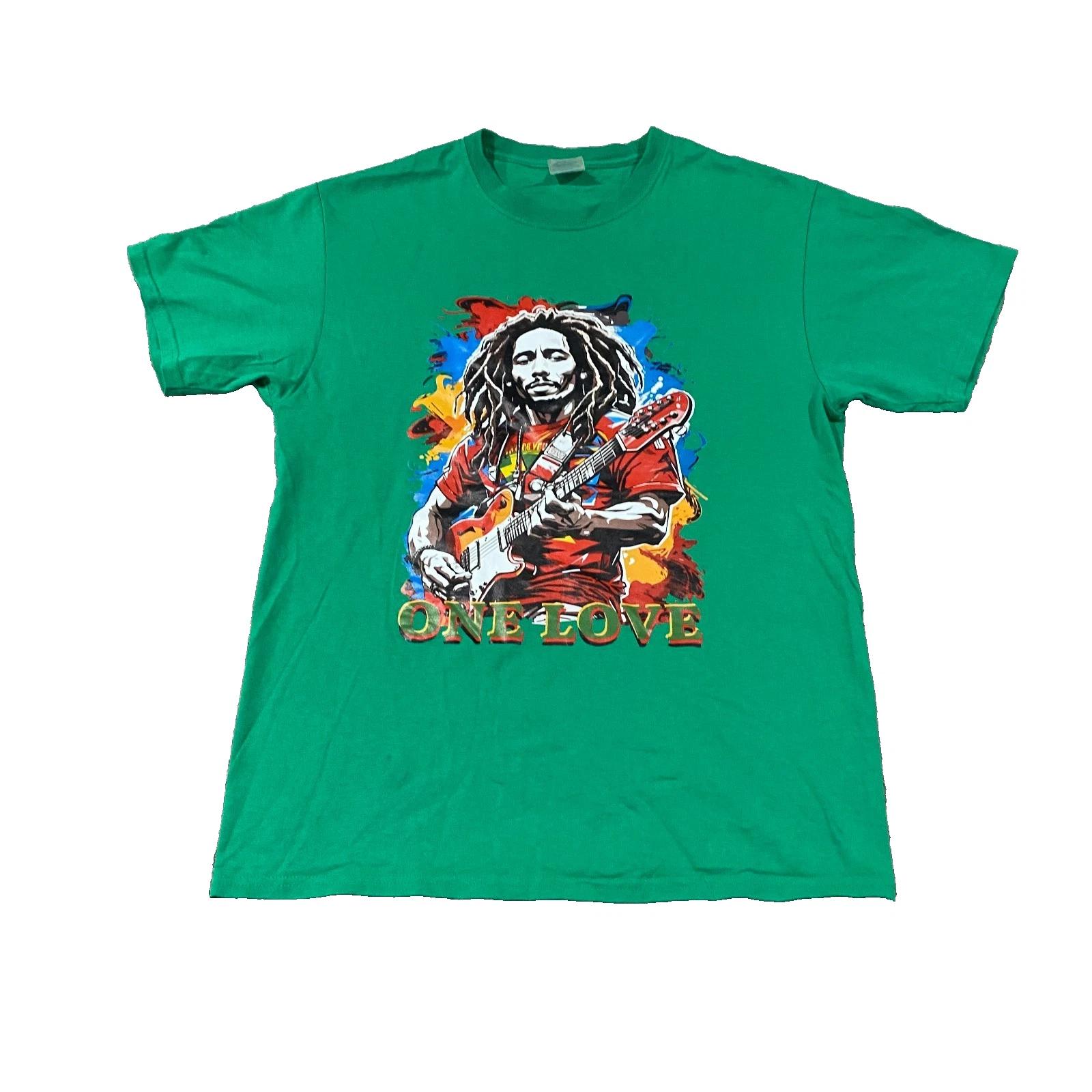 Bob Marley One Love Graphic T-Shirt Mens M Green Reggae Rasta Music Festival Tee XL