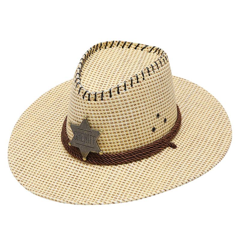 European, American and Western Cowboy Sun Hat Three Ropes Straw Hat Travel Sun Hat, Spring and Summer Outdoor Big Brim Sun Hat