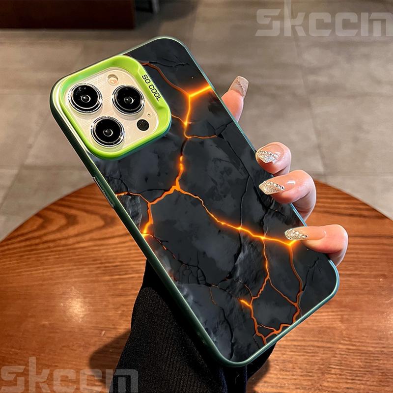 Creative Volcanic Magma Electroplate Silver IMD Case For iPhone 16 15 14 Pro Max Plus 11 12 13 Pro 7 8 Plus X XS XR Hard Cover