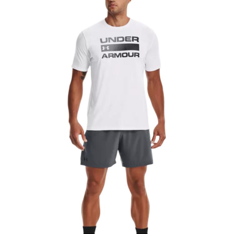 Under Armour Letter Logo Print Round Neck Sports Short Sleeve T-Shirt Men Tops White 1329582-100
