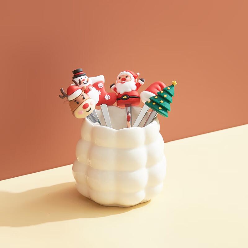 Набор фруктовых вилок Пингвин Туан Туан Рождественский с керамической подставкой