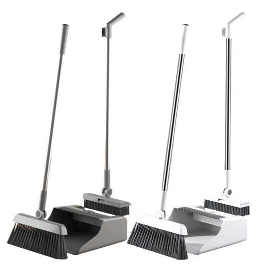 Broom with Dustpan Combo Set 3-in-1 Cleaning Tool Adjustable Long Handle Self-Cleaning Dustpan Teeth Indoor Outdoor Push Broom Dustpan Set