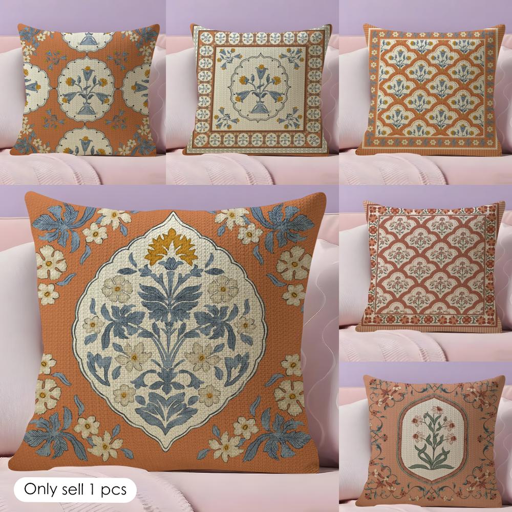 Retro Roman Pattern Cushion Cover Natural Linen Organic Fabric DoubleSided Printing Couch Pillow Covers Home Decor