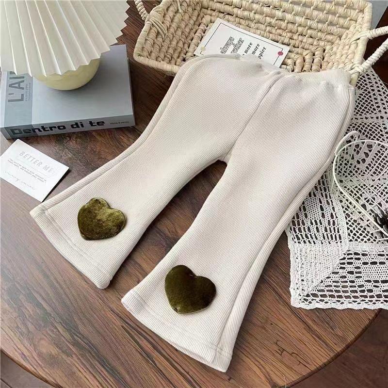 Kids Girls' Autumn Winter Pants Baby Heart Decorations Thickened Fleece-Lined Stylish Flared Pant Long Pants for Outdoors