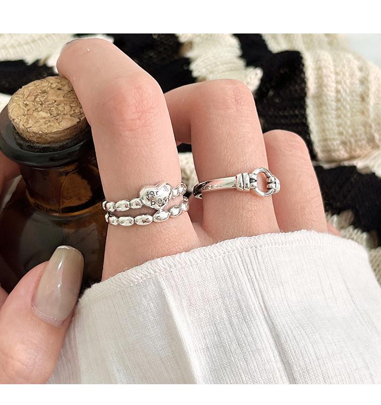 925 Sterling Silver Double-Layer Heart Open Ring for Women, Japanese & Korean Design, Light Luxury, High-End