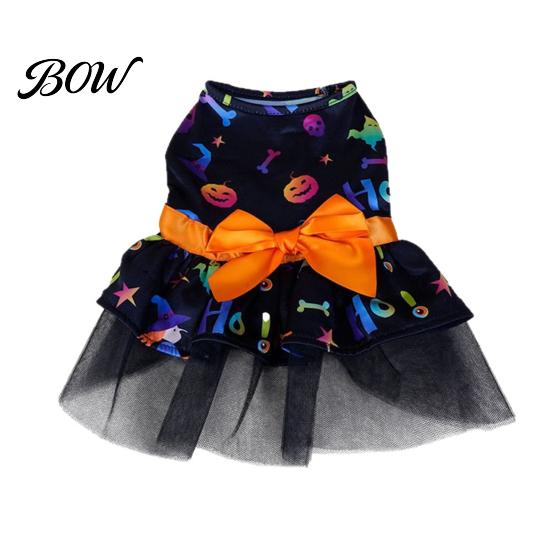 Puppy Dress Halloween Dog Tulle with Bow, Skull Print Pet Outfit, Girl Party Costume for Small Dogs Cats Comfortable Clothing