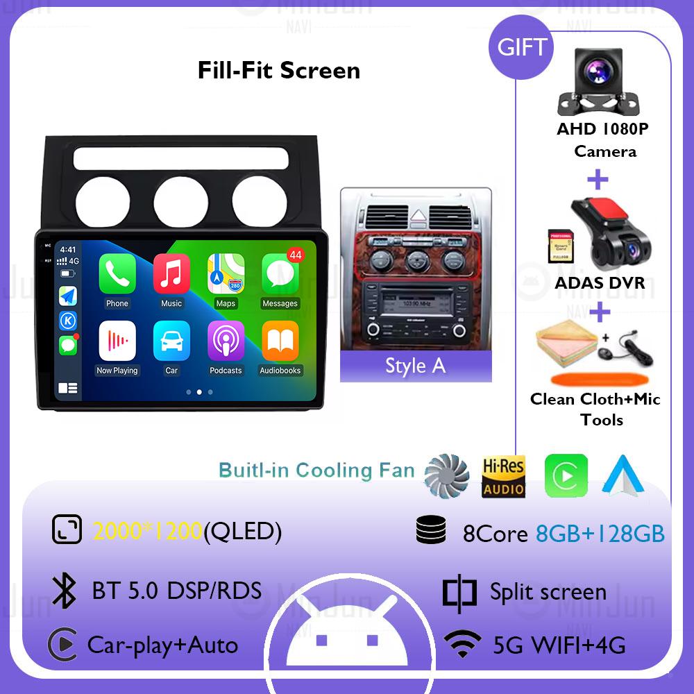 Android 14 Car Radio Multimedia for Volkswagen Touran 1 2003 - 2010 Wireless Carplay Auto GPS Navigation Autoradio QLED Screen