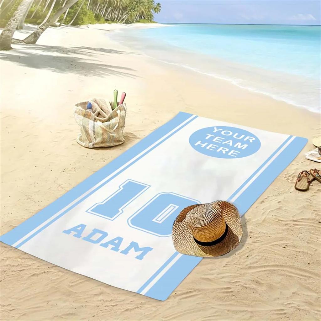 Sport Team Beach Towel with Badminton Tennis Club Logo Volleyball Soccer Design for School Teams Gift
