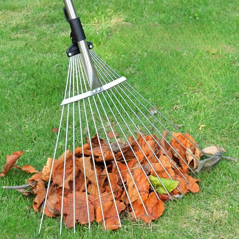 Allsome Greblă reglabilă pentru arbusti Colector de foioase Greblă pentru frunze de grădină Instrument de curățare a frunzelor extensibile Material din aluminiu și oțel inoxidabil