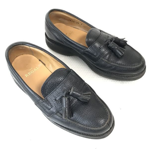 REGAL Pebble Leather Tassel Loafers 24.0 Black Vibram Sole(USED)