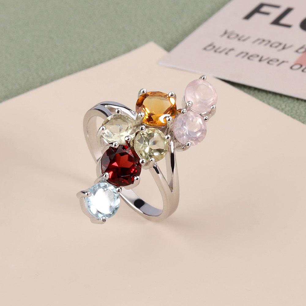 2023 Natürliche ausgefallene Farbedelsteine ​​Ring Ohrringe Schmuckset 925 Sterling Silber Edler Schmuck Damen Jubiläumsfeier Geburtstagsgeschenk