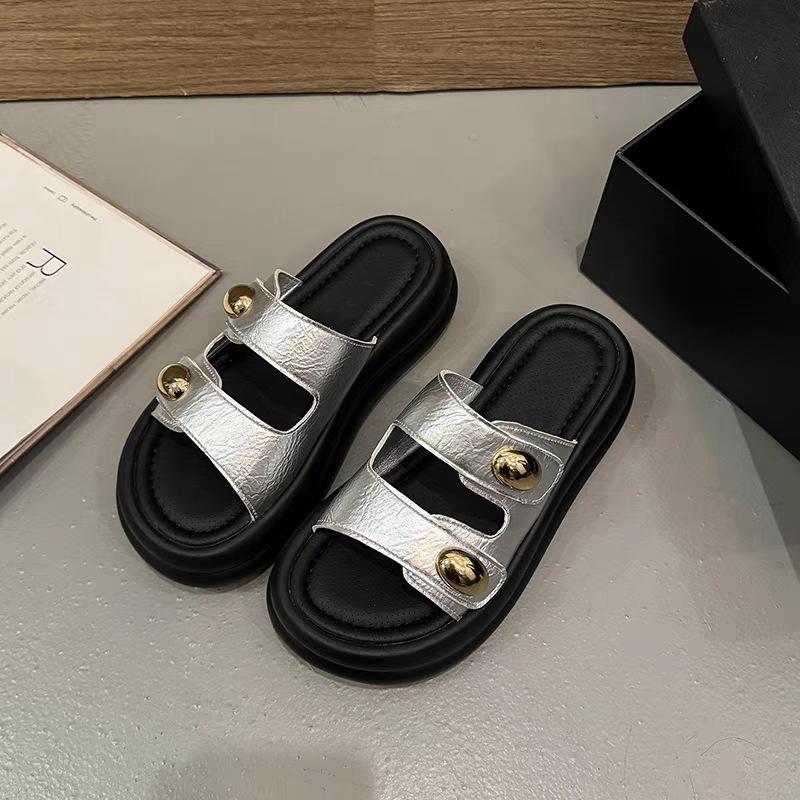 

Новые полутапочки на липучке, женская летняя обувь, ретро сандалии на платформе, пляжная обувь, повседневная мода 40 серебряный