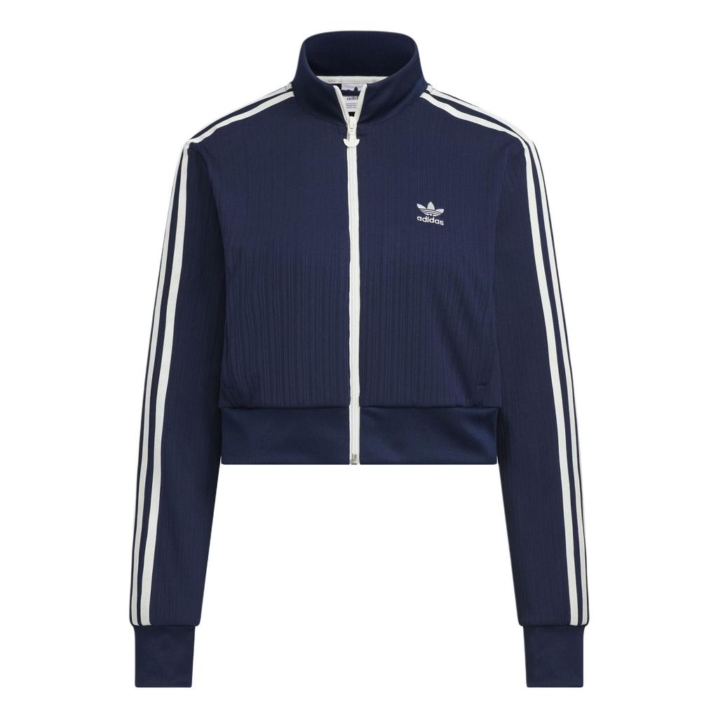 Adidas Originals Track Top Vintage Stand Collar Casual Sports Zip Striped Long Sleeve Jacket Women Jackets Deep-Indigo KB8950