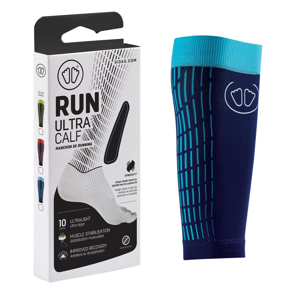 SIDAS Ultralight Run Calf Blue x T1 Calf These running socks provide calf recovery and compression for Socks, Turquoise, (30.0cm-34.0cm