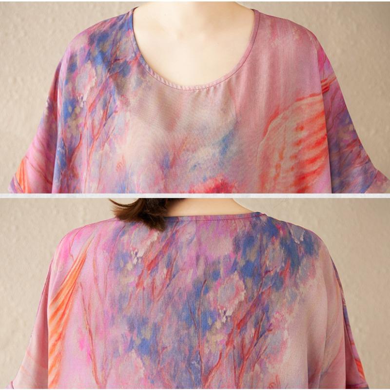 DIMANAF 2025 Sommer Damen Übergröße Lockeres Kleid Strand Basic Langes Freizeitkleid Vintage Blumendruck Urlaubskleid