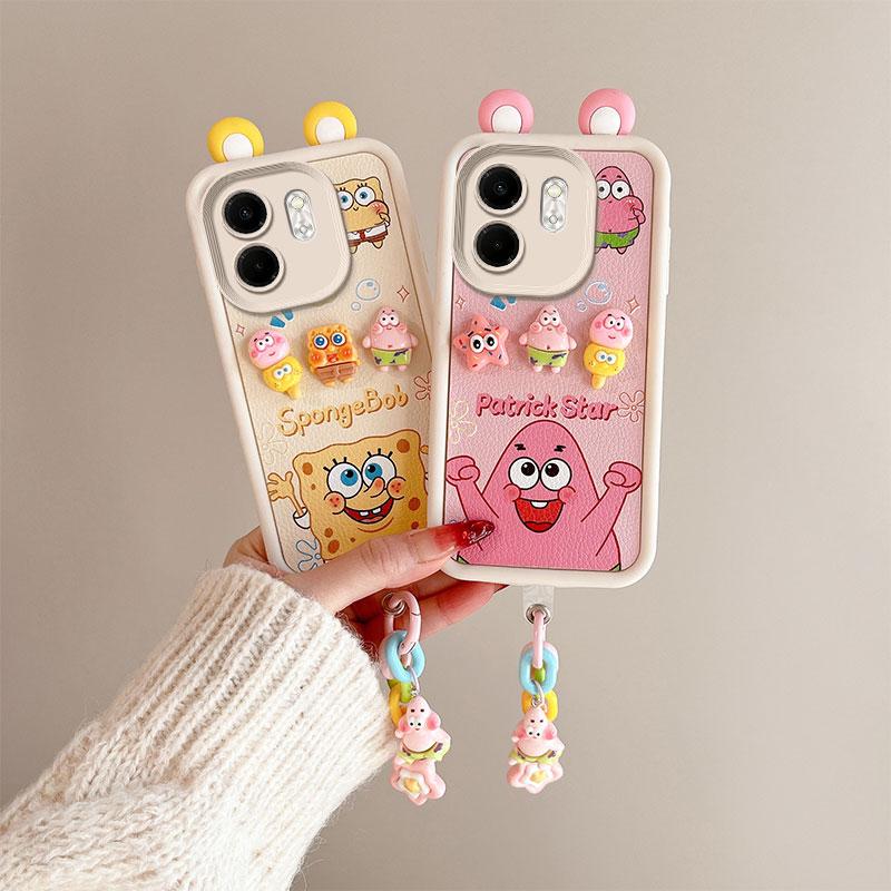 KEYSION Cute Ear 3D Cartoon Case for Infinix Hot 50i with Bracelet Soft Silicone Shockproof Phone Cover for Infinix Smart 9 HD