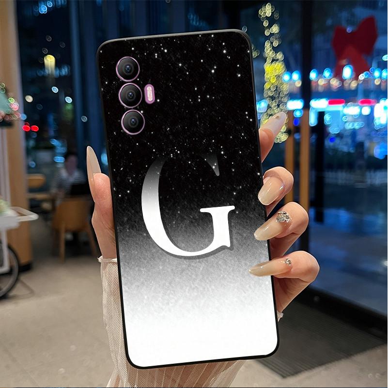 Phone Cover For Tecno Spark 8 Pro Case Stylish New Letter With Flower Shiny Starry Sky Soft Black Anti-scratch Back Cover