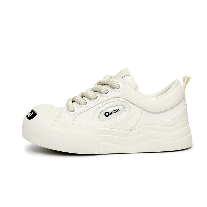 Zhang Hao Nan Bowan Smiled Canvas Shoes Tide Couple Casual Shoes Women's White Camellia Heightening Big Head Board Shoes Men