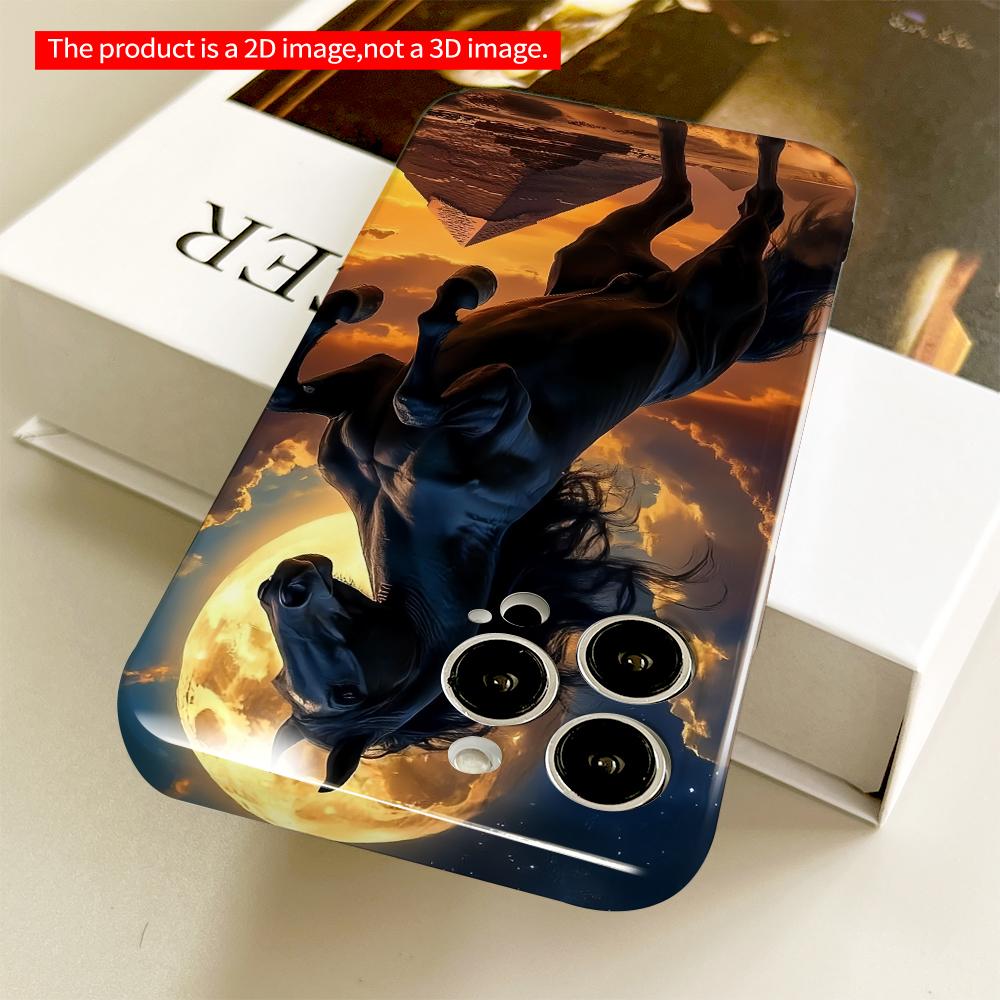 2DFlat Black Stallion Rearing Before Moon and Pyramids All Inclusive Film Hard Phone Case, Compatible with iPhone 18 Pro Max 17 16 15 14 13 12 11
