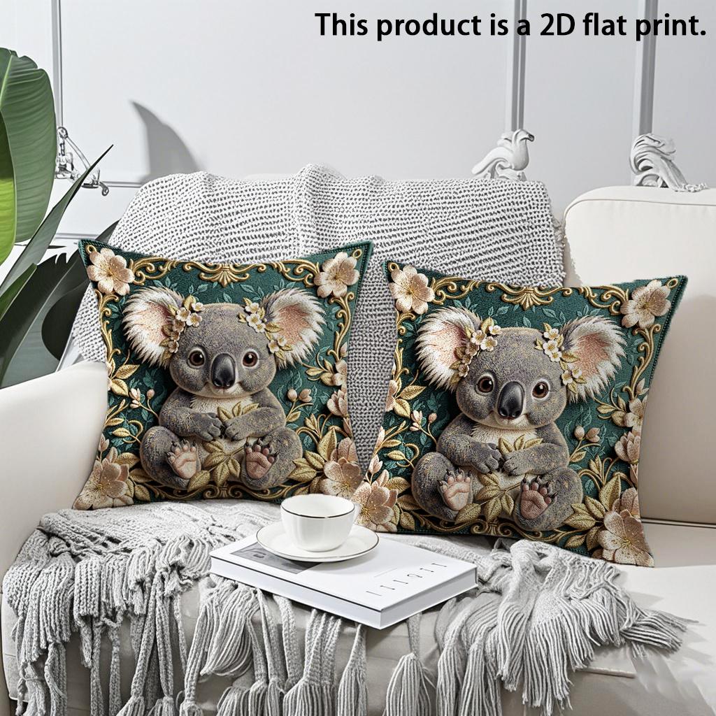 

2pcs Vintage Floral Koala Throw Pillow Covers 2D Flat Print Decorative Cushion Cases for Sofa Bedroom Living Room Cushion cover 45x45cm-2pcs