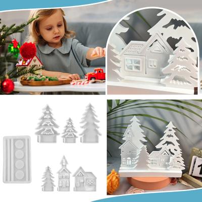 Molde de Silicona Set de Navidad, 7 Piezas Molde de Silicona Casa Árbol de Navidad Portavelas, Moldes de Silicona Moldes de Fundición Navidad