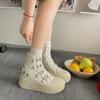 Stivaletti corti casual in tela con design retrò con fibbia e suola spessa per donna Autunno Comodi Antiscivolo Chunky alla caviglia