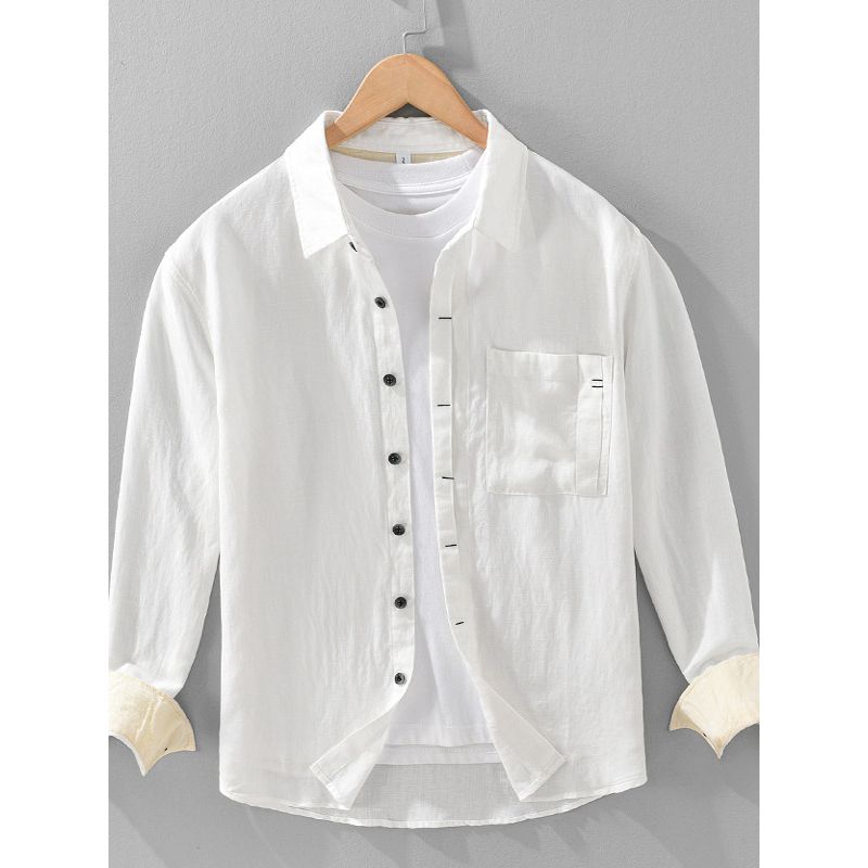 Men's Linen Long-Sleeve Shirt, Spring/Summer New Style, Breathable Tencel, High-End Casual Shirt Jacket, Trendy