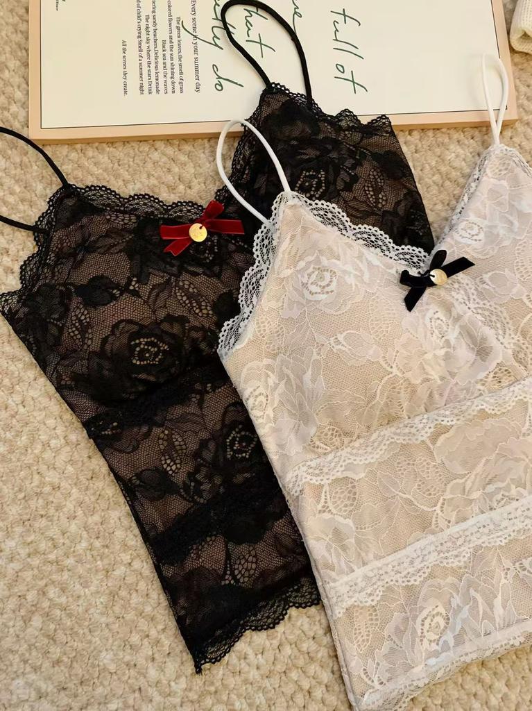 With chest pads, pure desire Spice Girl low-cut U-neck sling vest women's bottoming shirt with lace bow inside