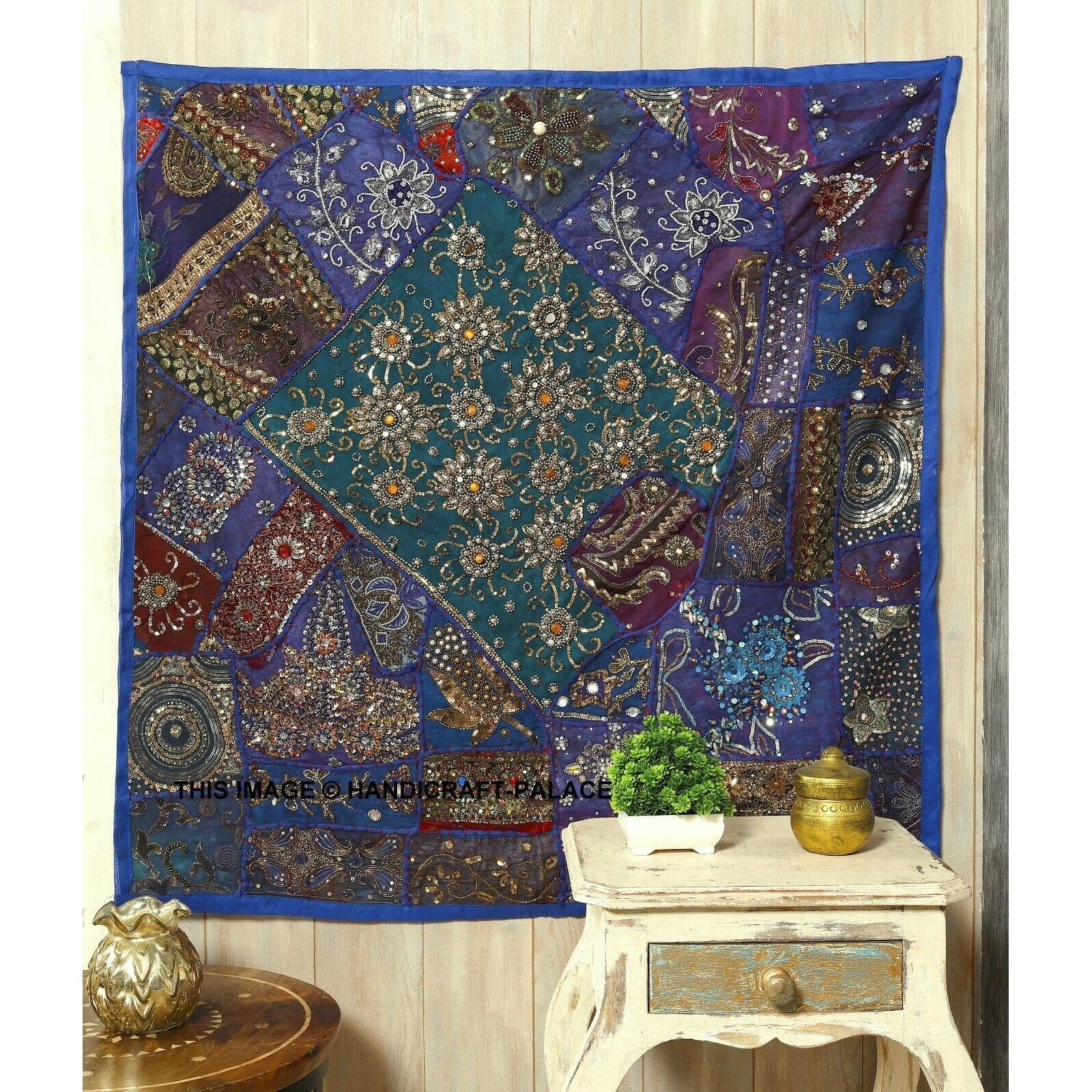 

Vintage Beaded Crazy Quilt Tapestry 75x100
