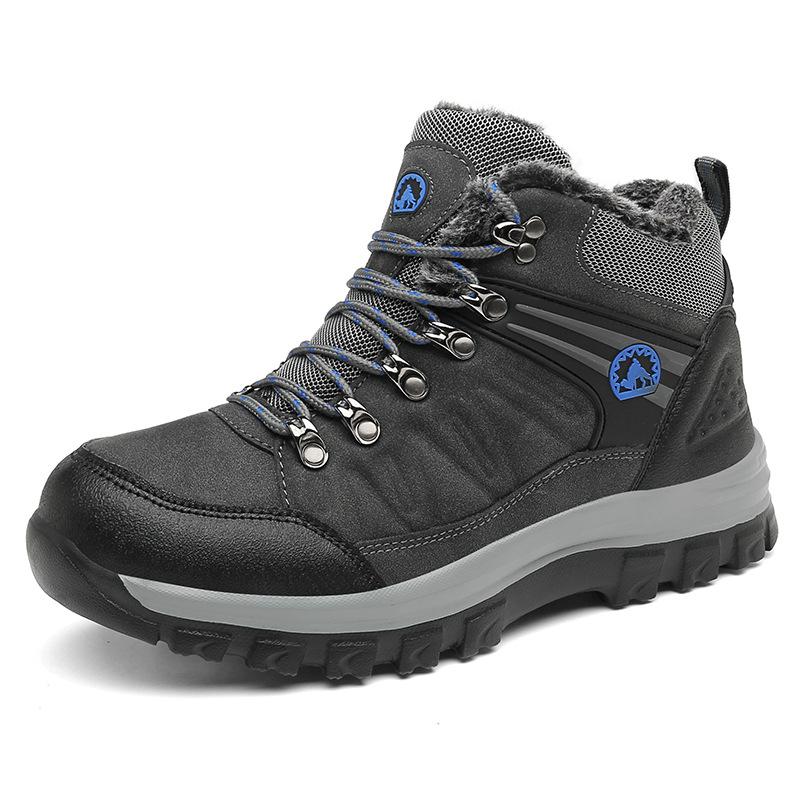 New high-top fleece cotton shoes, outdoor shoes, plus size black shoes, hiking shoes, off-road men