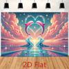 2D Pink Dolphin Heart Backdrop, Romantic Ocean Sunset Photography Backgr