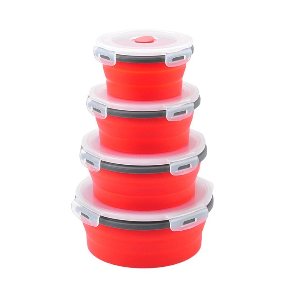 

4Pcs/Set Portable Silicone Folding Lunch Box Round Salad Bowl Creative Travel Lunch Box Student Style A