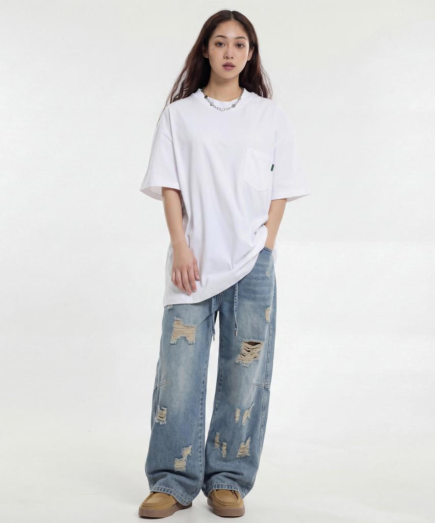 CREAM SODA LAB Distressed Washed Cut-Out Denim Pants Blue