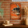 2D Flat Denver Football Helmet City Skyline Metal Sign Sports Wall Decor Durable Aluminum Material Man Cave, Sports Bar, Football Fan Room, Living