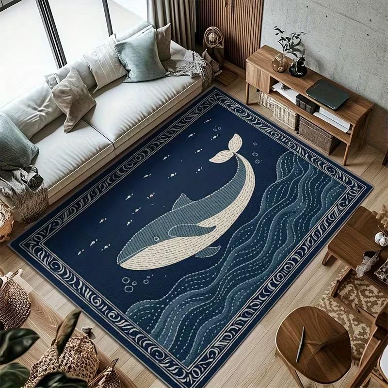 Blue Whale Coral Print Area Rug