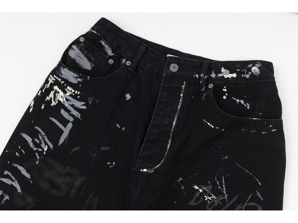 American Graffiti Letter Print Unisex Wide-Leg Jeans