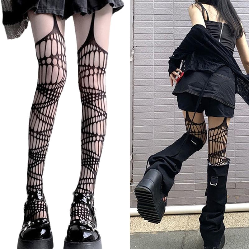 Fishnet Stocking Hollow Out Lace Stockings Pantyhose Vertical Stripes Lolita Sling Socks Cosplay Costume Accessories