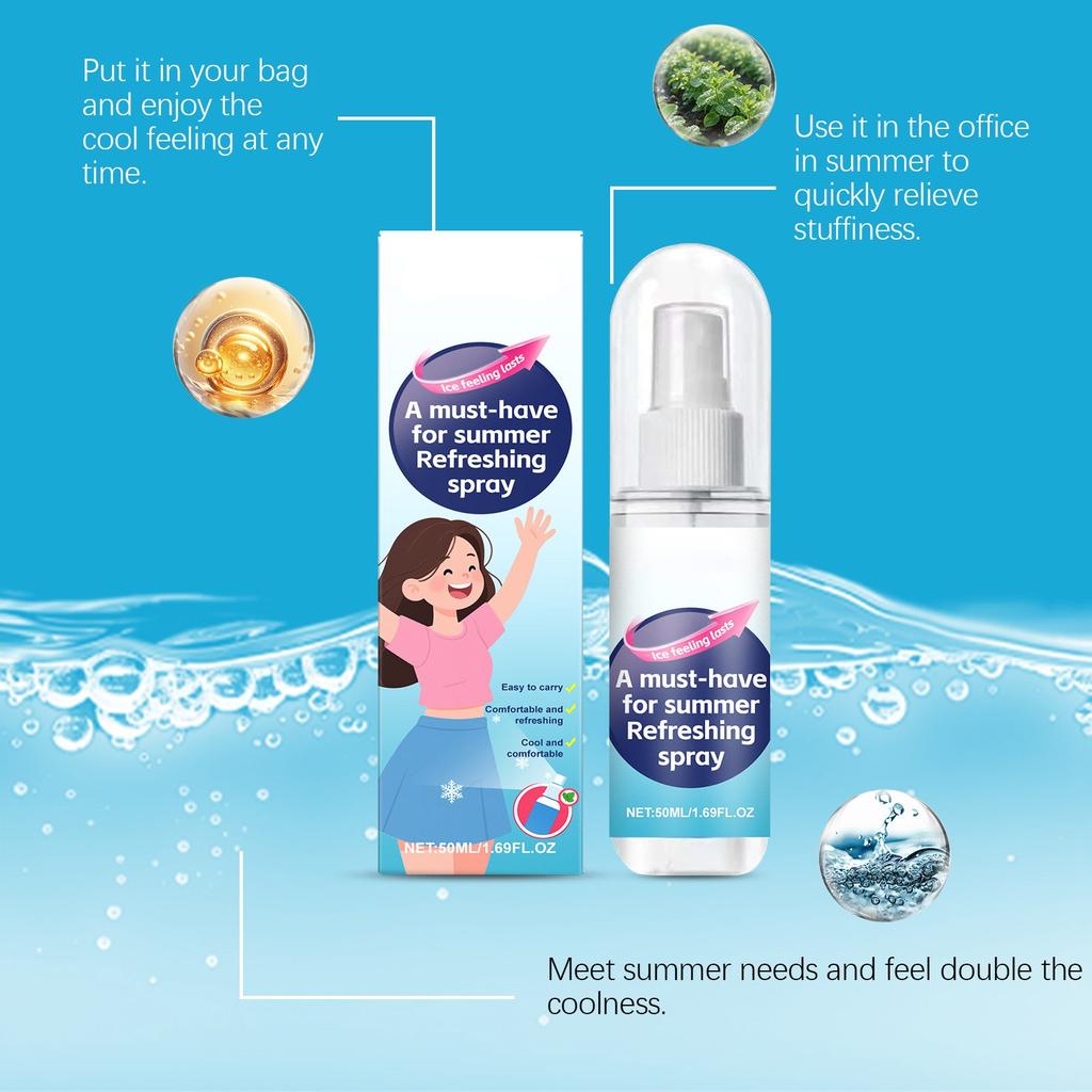 Summer Cool Spray Portable Outdoor Cool Feeling Comfortable Non-sticky Daily Care Spray 50ml