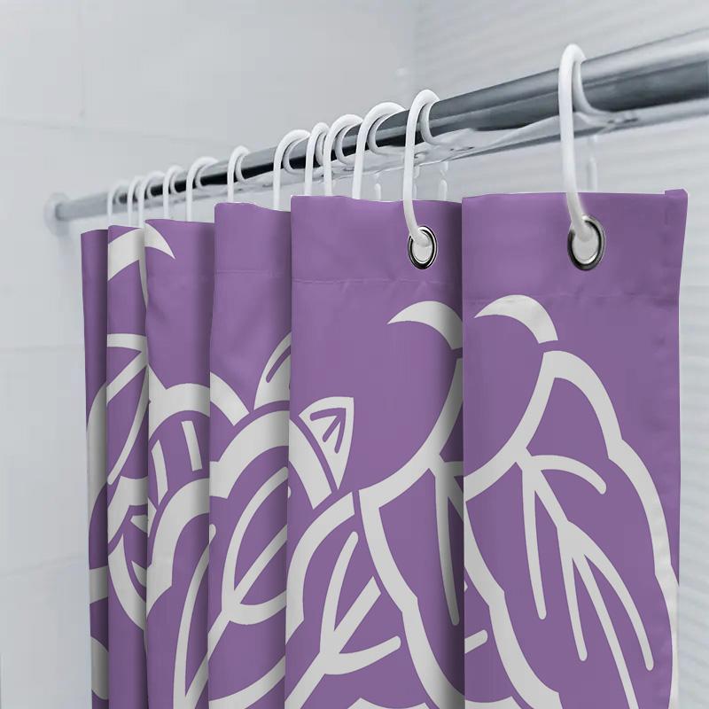 Purple Shower Curtain With White Leaf Pattern Modern Bathroom Decor Waterproof Fabric Material For Home Improvement Easy Install
