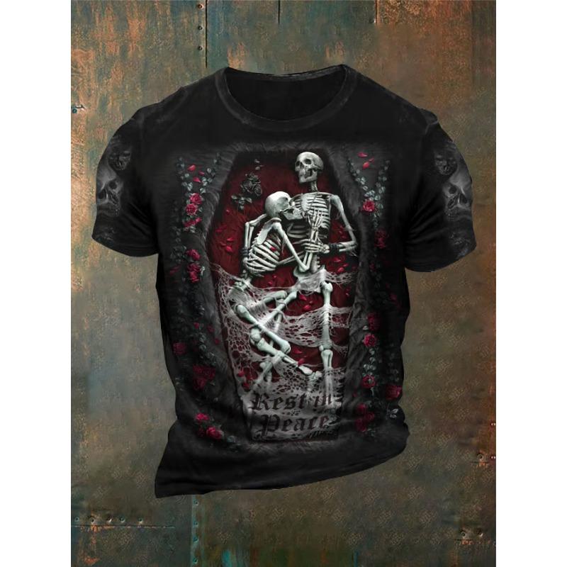 Vintage Men's T-shirts Dark Skull Graphic 3D Printed T Shirts Men Women Hip Hop Short Sleeve O-Neck Tee Loose Casual Street Tops
