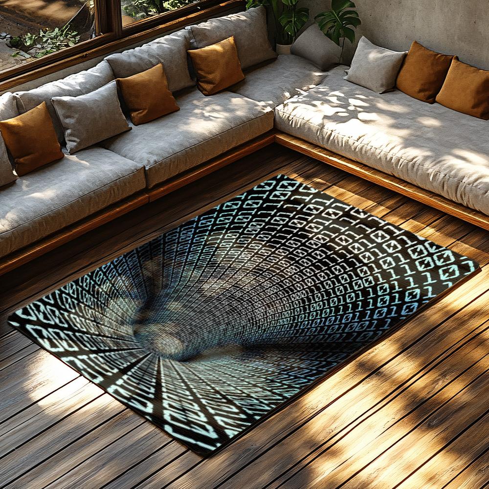 Tuniu Geometric Digital Code Rug, Modern Home Living Room Floor Carpet, Non-Slip Kitchen Rug, Decorative Floor Mat