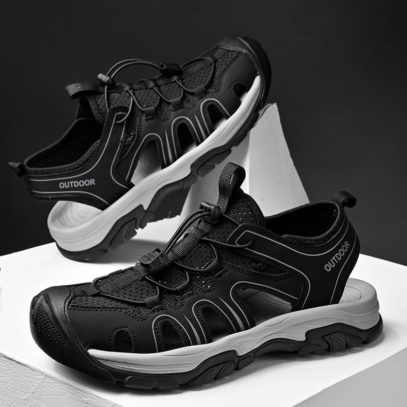 

Сандалии мужские спортивные с закрытым носком на мягкой подошве для трейлраннинга, повседневные, удобные, дышащие, легкие, для улицы, пляжные 46 чёрный