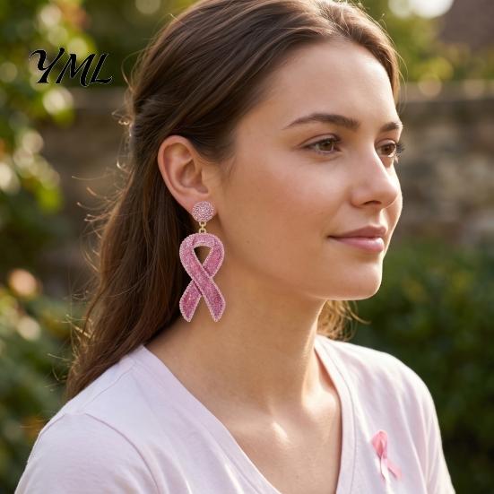 Brustkrebs-Aufmerksamkeits-Schmuck 1 Paar Ohrringe für Damen, Glitzer-Strasssteine, Lässige Party-Hängeaccessoires, Band-Hängeohrringe, Geschenk, Bequem
