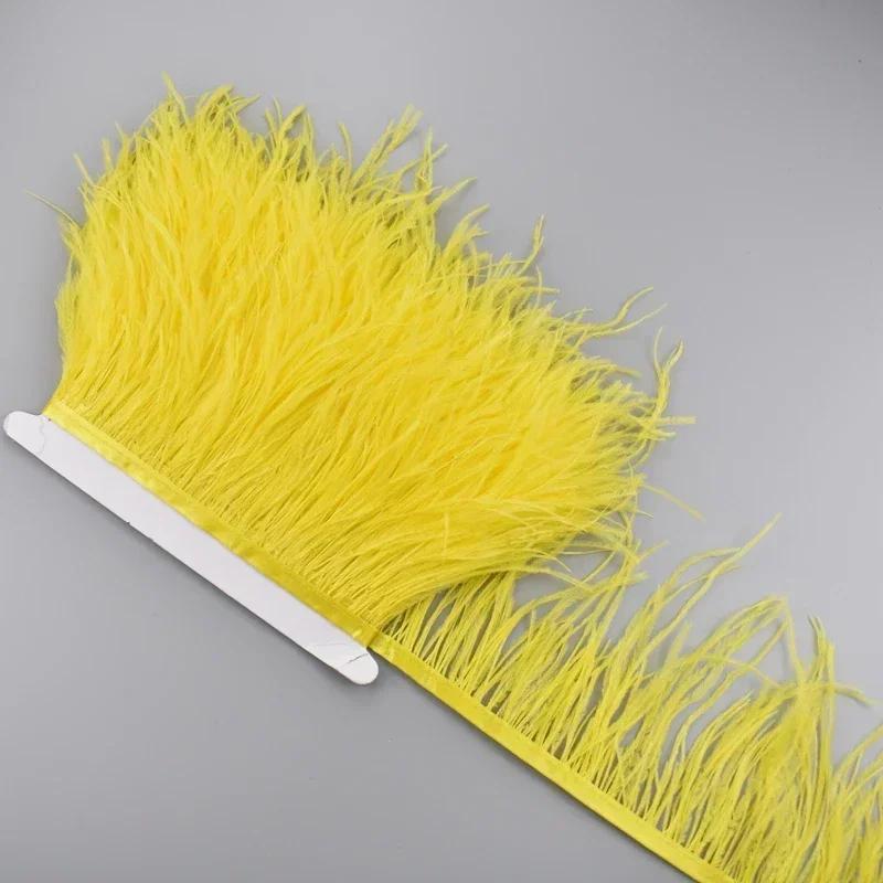 Feather1Meter Ostrich Feathers on Ribbon Tape 10-15CM White Feather Tassel Fringe Trim Boa Sewing Trimmings Clothes Accessoires Mariage