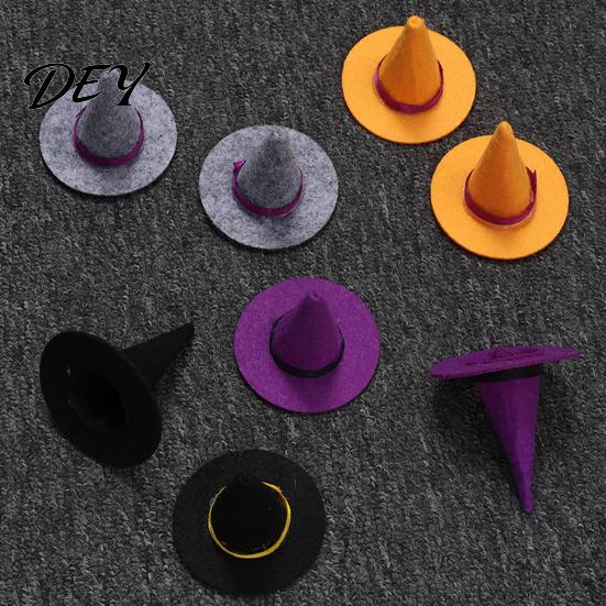 Halloween Witch Hat Decorations 2 Pcs Mini Felt Hats, Cute Tiny Wizard Wine Multi Color Hats Bottle Topper for Party Favors, DIY Crafts, Home